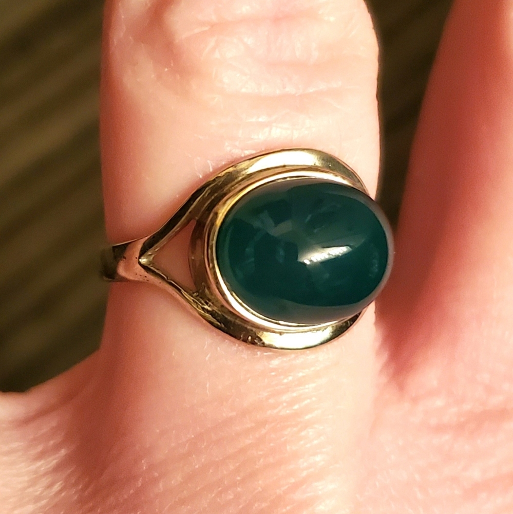New Oval Green Agate 925 Silver Wrap Ring.